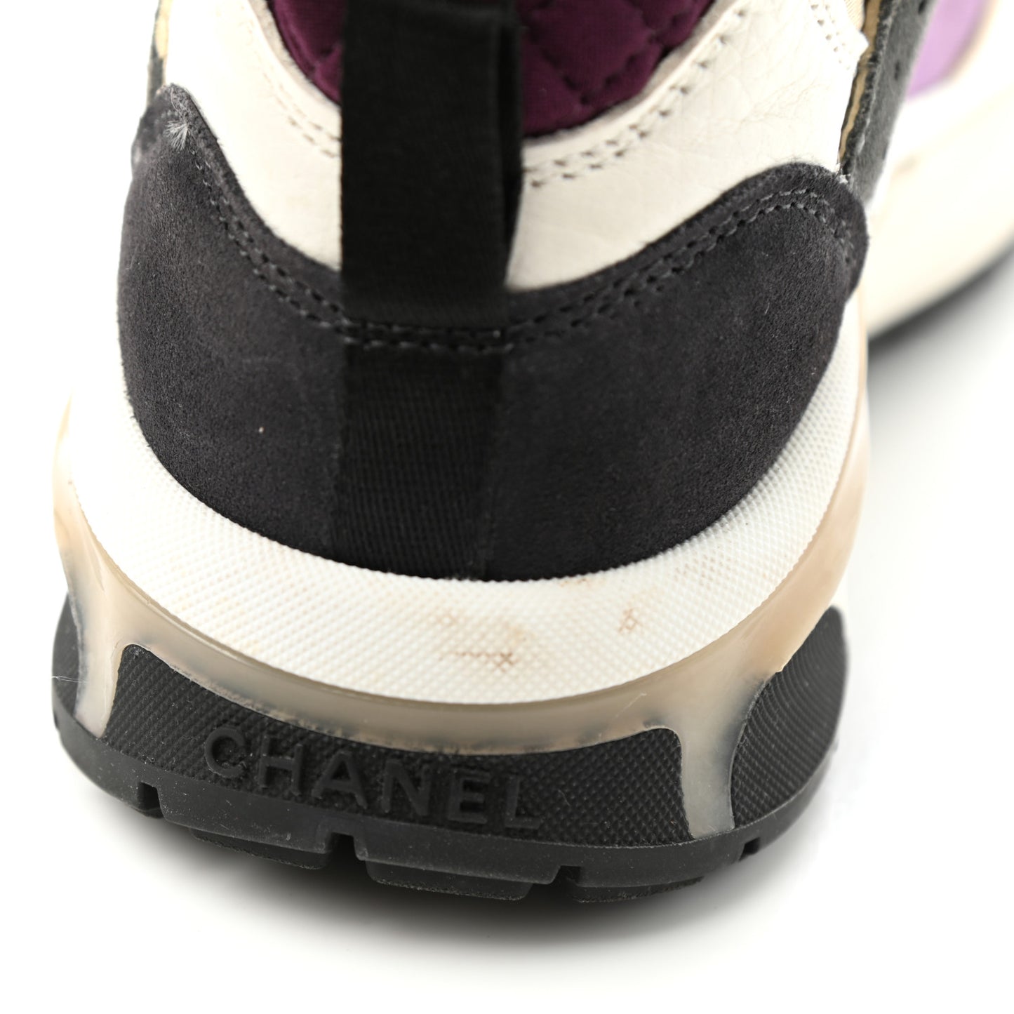Fabric Suede Calfskin Mesh Womens CC Sneakers 39 White Grey Purple