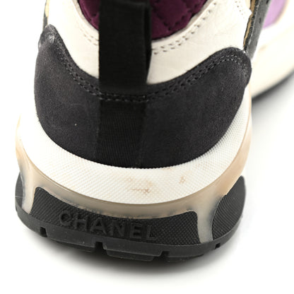 Chanel Fabric Suede Calfskin Mesh Womens CC Sneakers 39 White Grey Purple 8 of 9