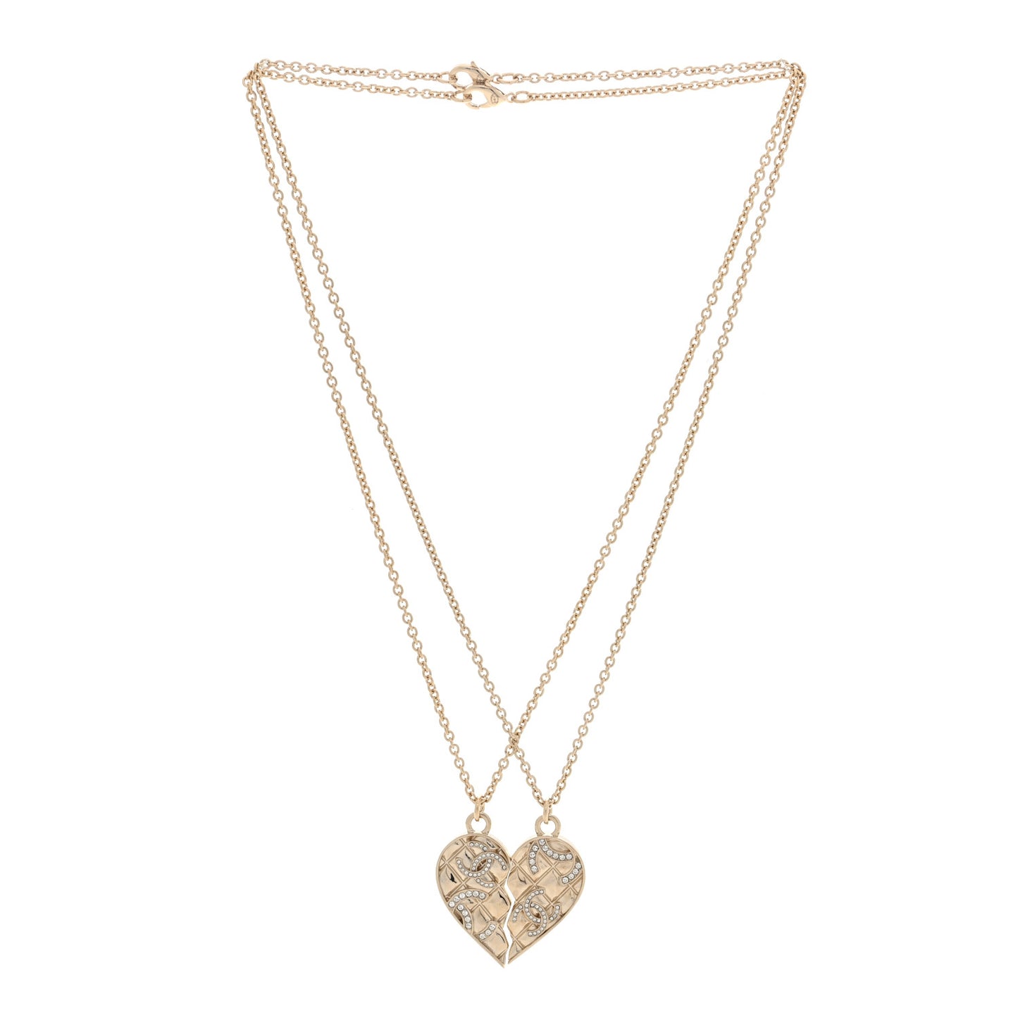 Crystal Gripoix Clover Heart CC Friendship Necklace Set Gold Multicolor