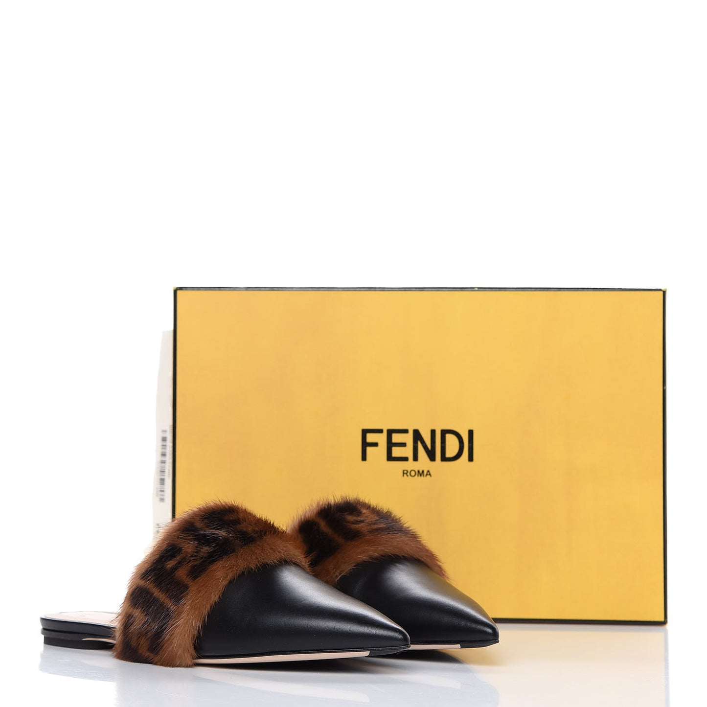 Calfskin Mink Fur FF Flat Mules 37.5 Black
