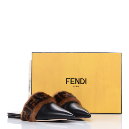 Fendi Calfskin Mink Fur FF Flat Mules 37.5 Black 8 of 11