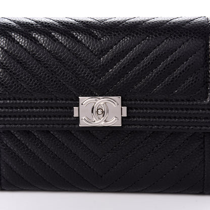 Chanel Caviar Chevron Quilted Medium Boy Flap Wallet Black 8 of 9