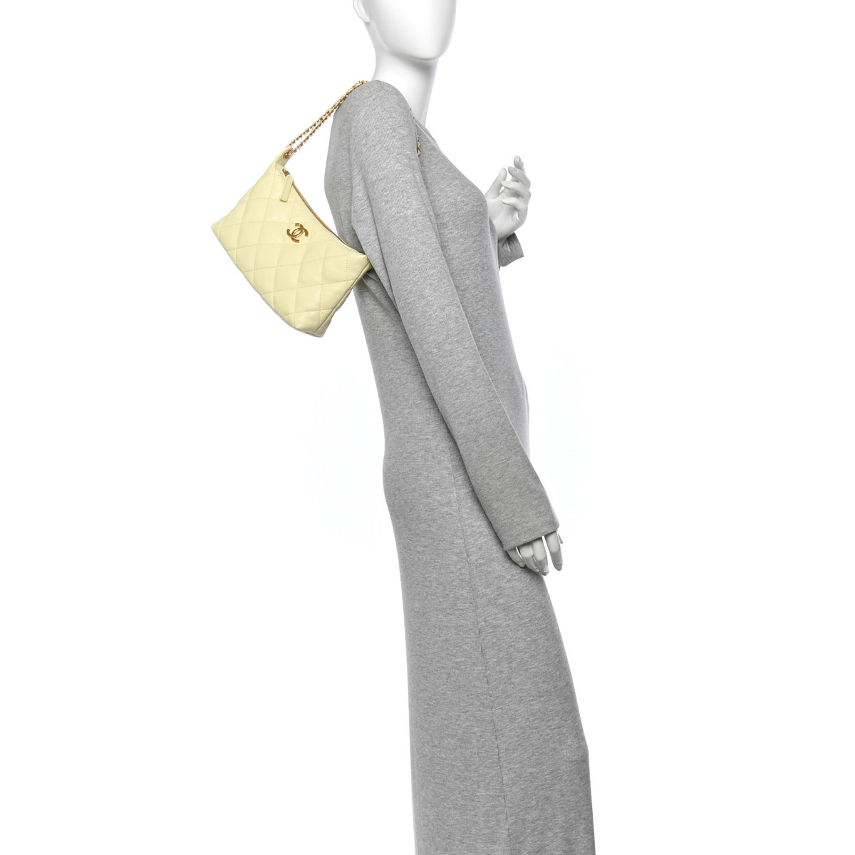 Lambskin Quilted Hobo Shoulder Bag Light Yellow