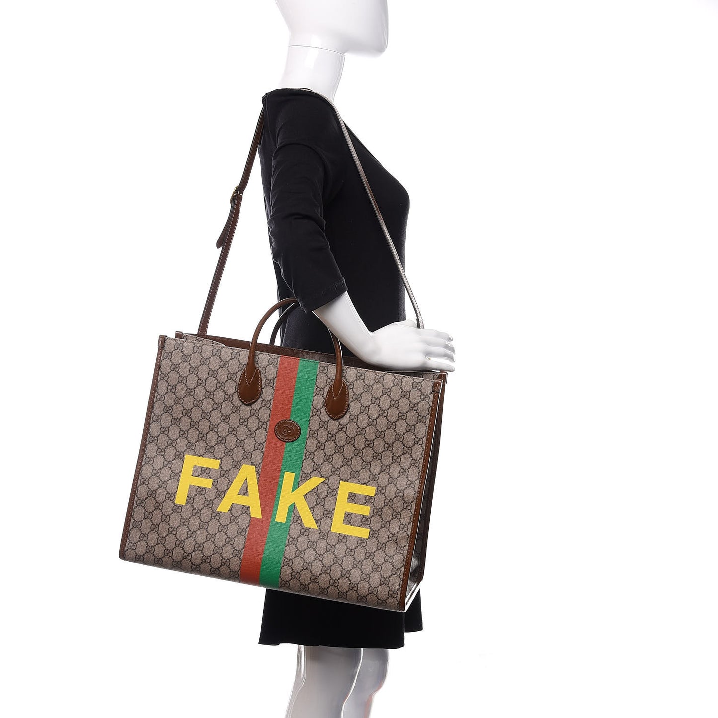 GG Supreme Monogram Fake/Not Large Retro Interlocking G Tote Bag Beige Brown Sugar