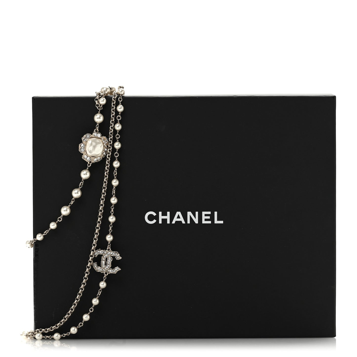 Crystal Pearl CC Necklace Gold