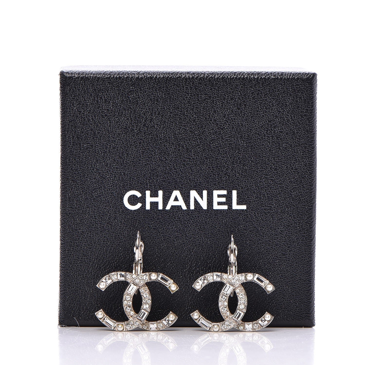 Chanel Baguette Crystal Pearl CC Drop Earrings Silver 5 of 5