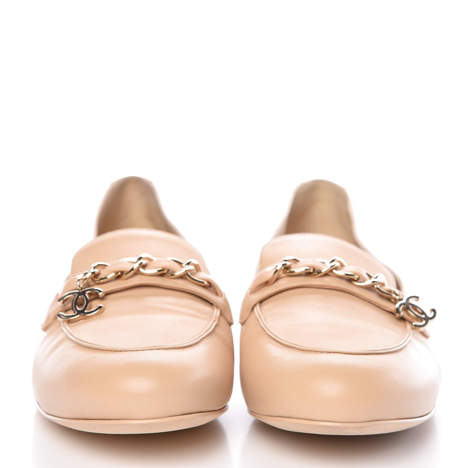 Chanel Lambskin CC Chain Mocassin Loafers 37.5 Beige 2 of 9