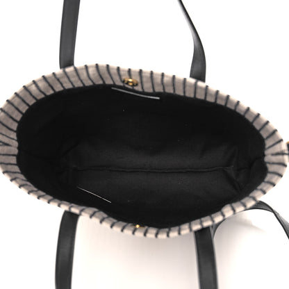 Saint Laurent Canvas Striped Toy Shopping Tote Grey Black 4 of 10