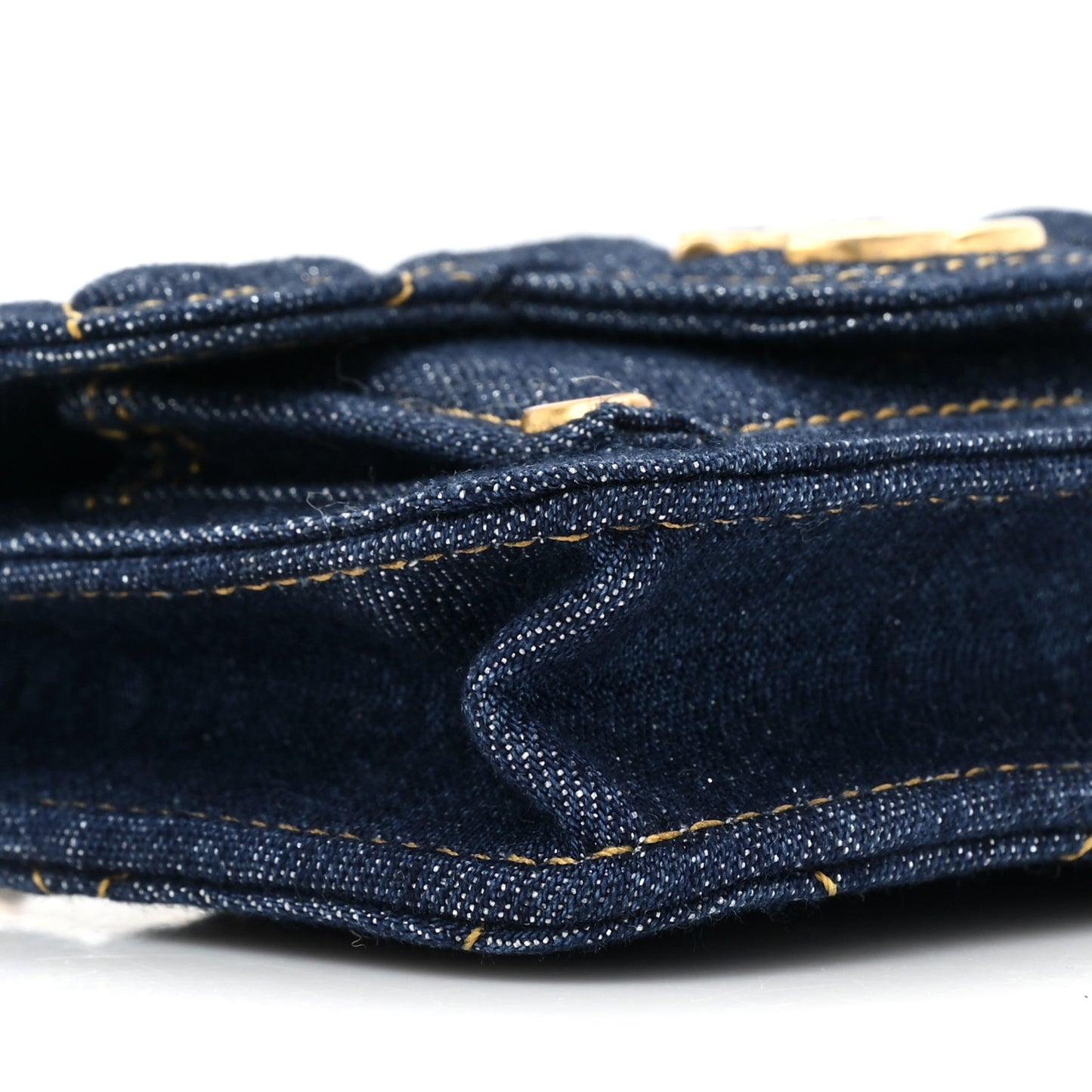 Denim Quilted Double You Card Holder On Chain Blue