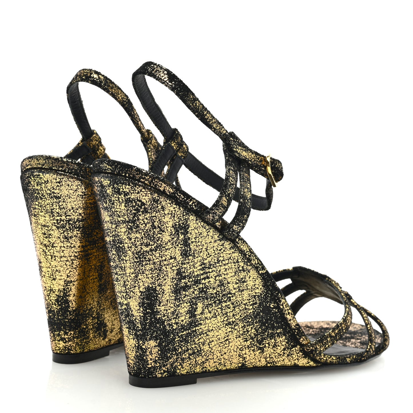 Metallic Suede CC Wedge Sandals 41 Black Gold