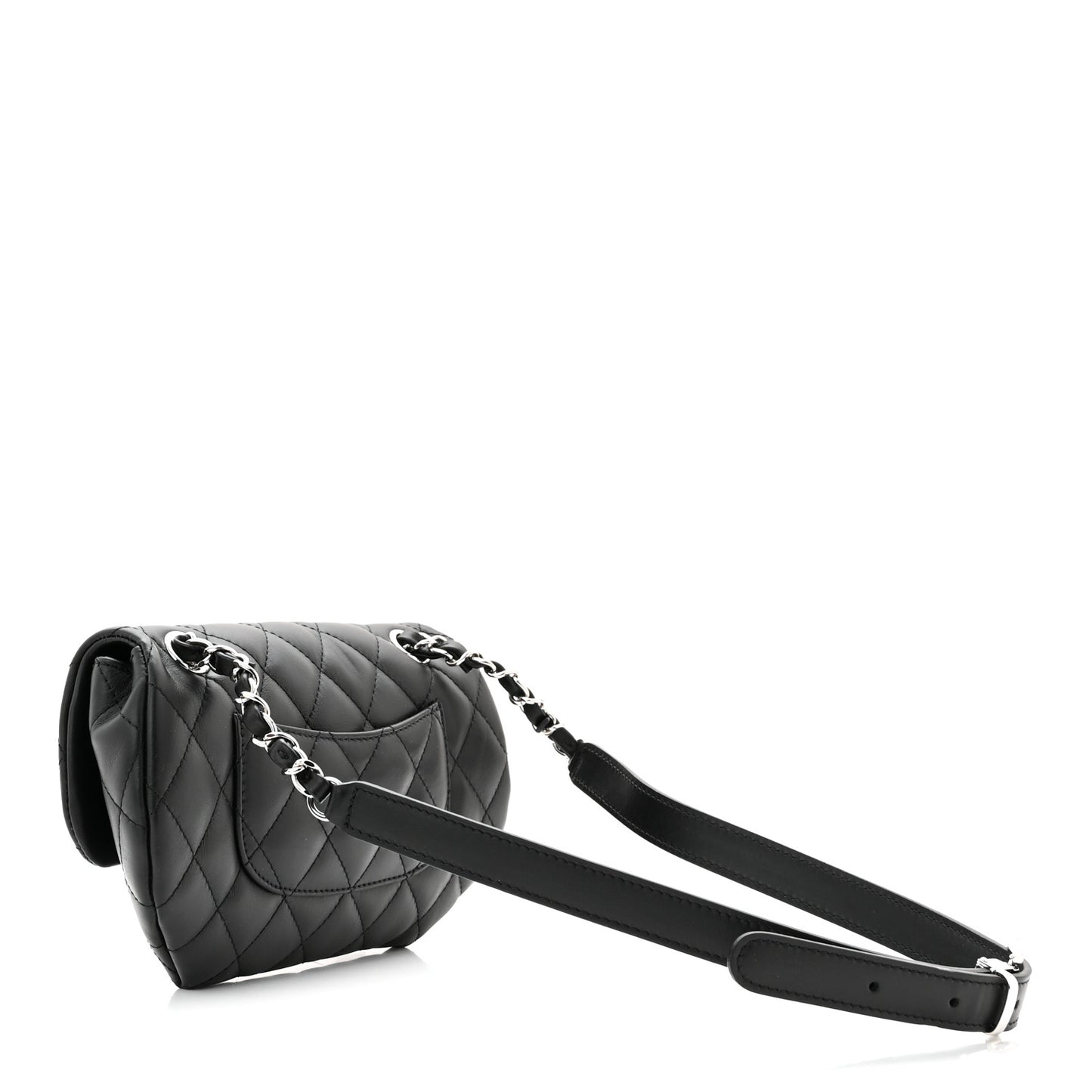 Calfskin Quilted CC Uniform Flap Belt Bag Black