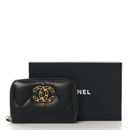 Chanel Lambskin Quilted Chanel 19 Zip Around Coin Purse Wallet Black 11 of 11
