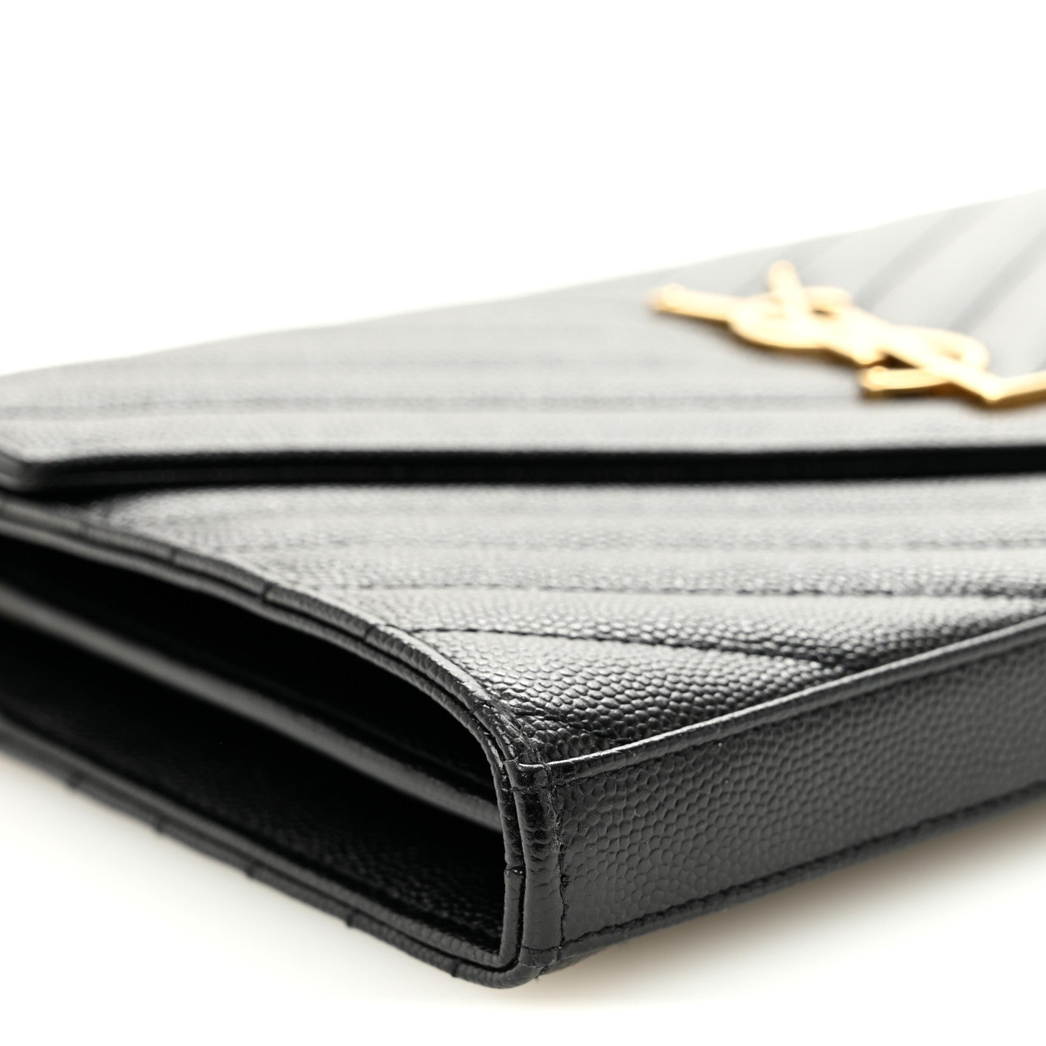 Saint Laurent Grain De Poudre Matelasse Chevron Monogram Chain Wallet Black 8 of 10