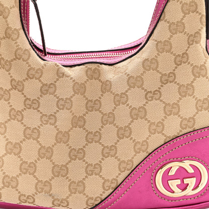 Gucci Metallic Calfskin Monogram Small New Britt Hobo Pink 8 of 15