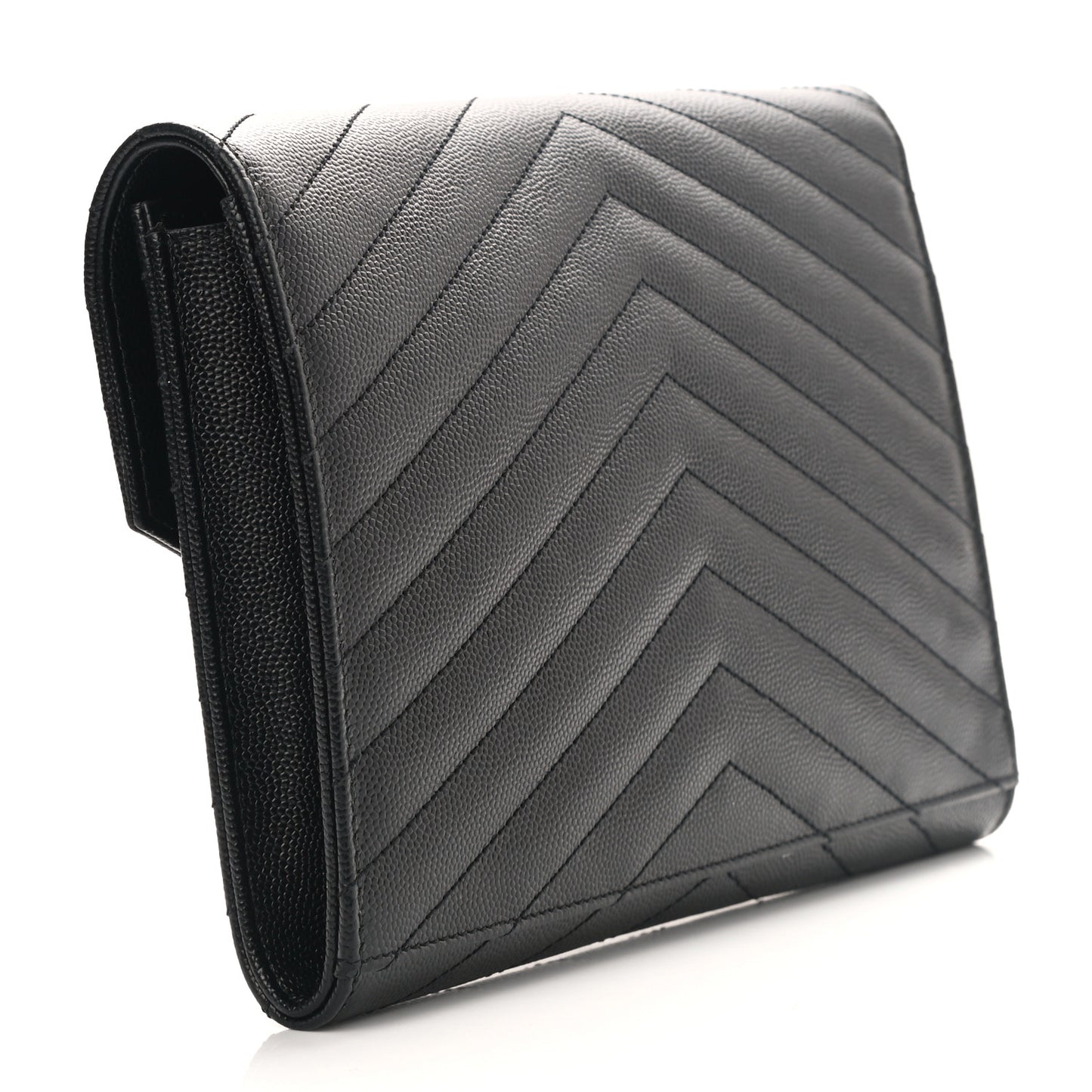 Grain De Poudre Matelasse Chevron Monogram Envelope Clutch Black
