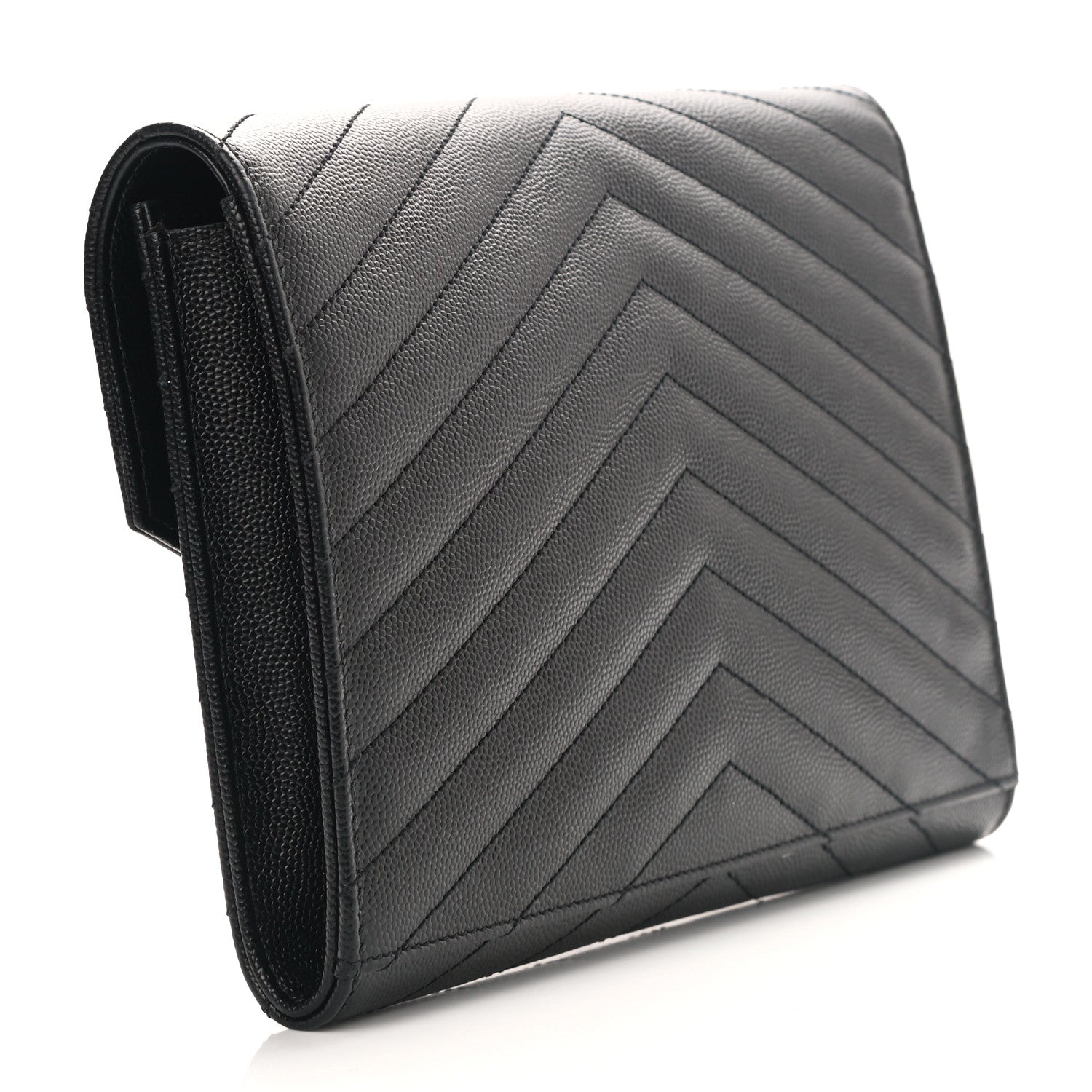 Saint Laurent Grain De Poudre Matelasse Chevron Monogram Envelope Clutch Black 3 of 7
