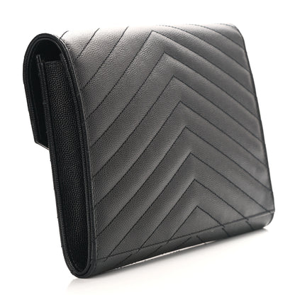 Saint Laurent Grain De Poudre Matelasse Chevron Monogram Envelope Clutch Black 3 of 7