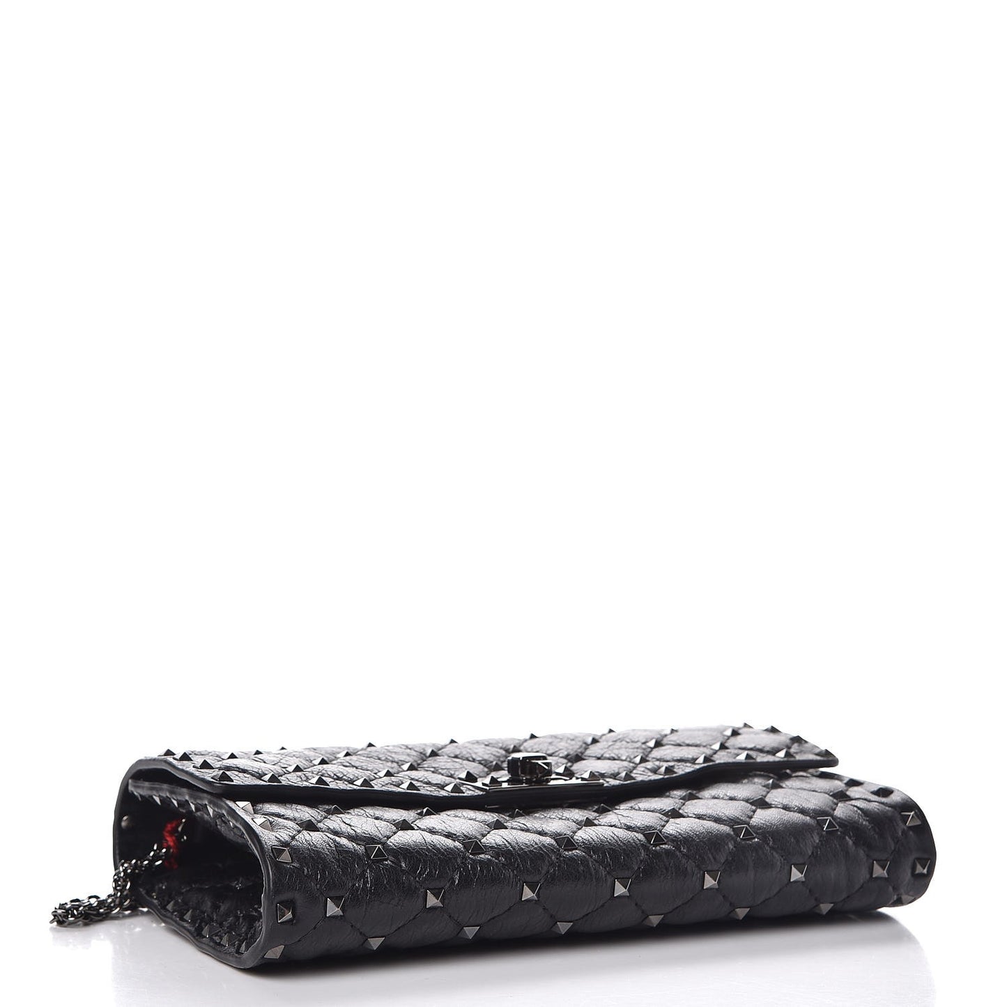 Craquele Nappa Rockstud Spike Wallet on Chain Black