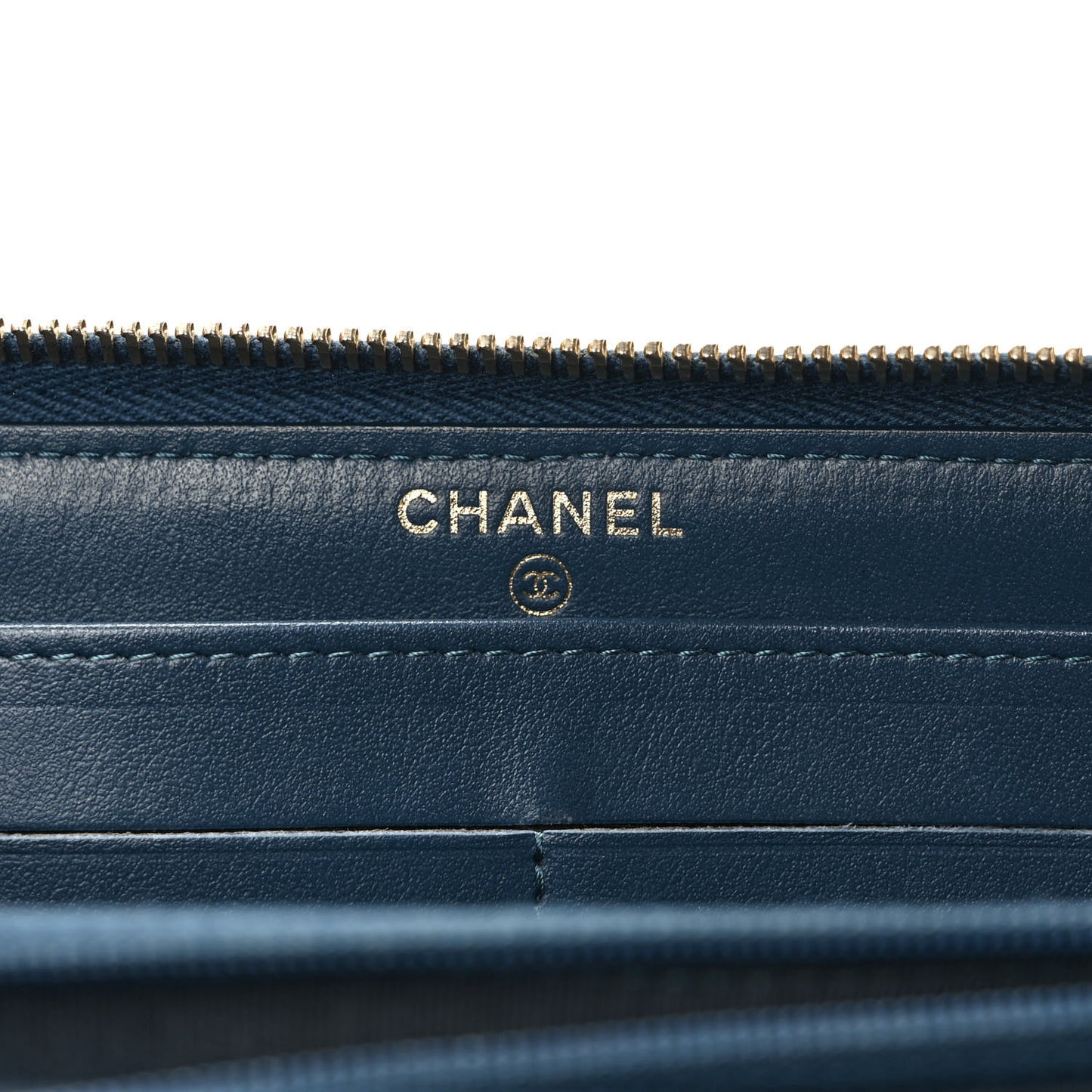 Metallic Caviar Quilted Large Gusset Zip Around Wallet Dark Blue