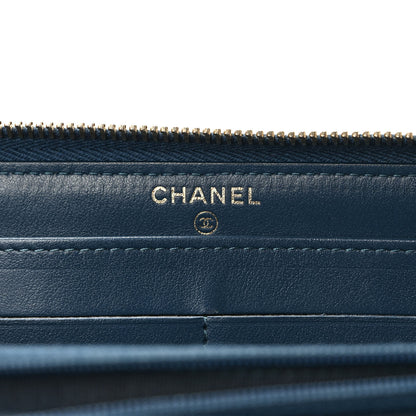 Chanel Metallic Caviar Quilted Large Gusset Zip Around Wallet Dark Blue 6 of 8