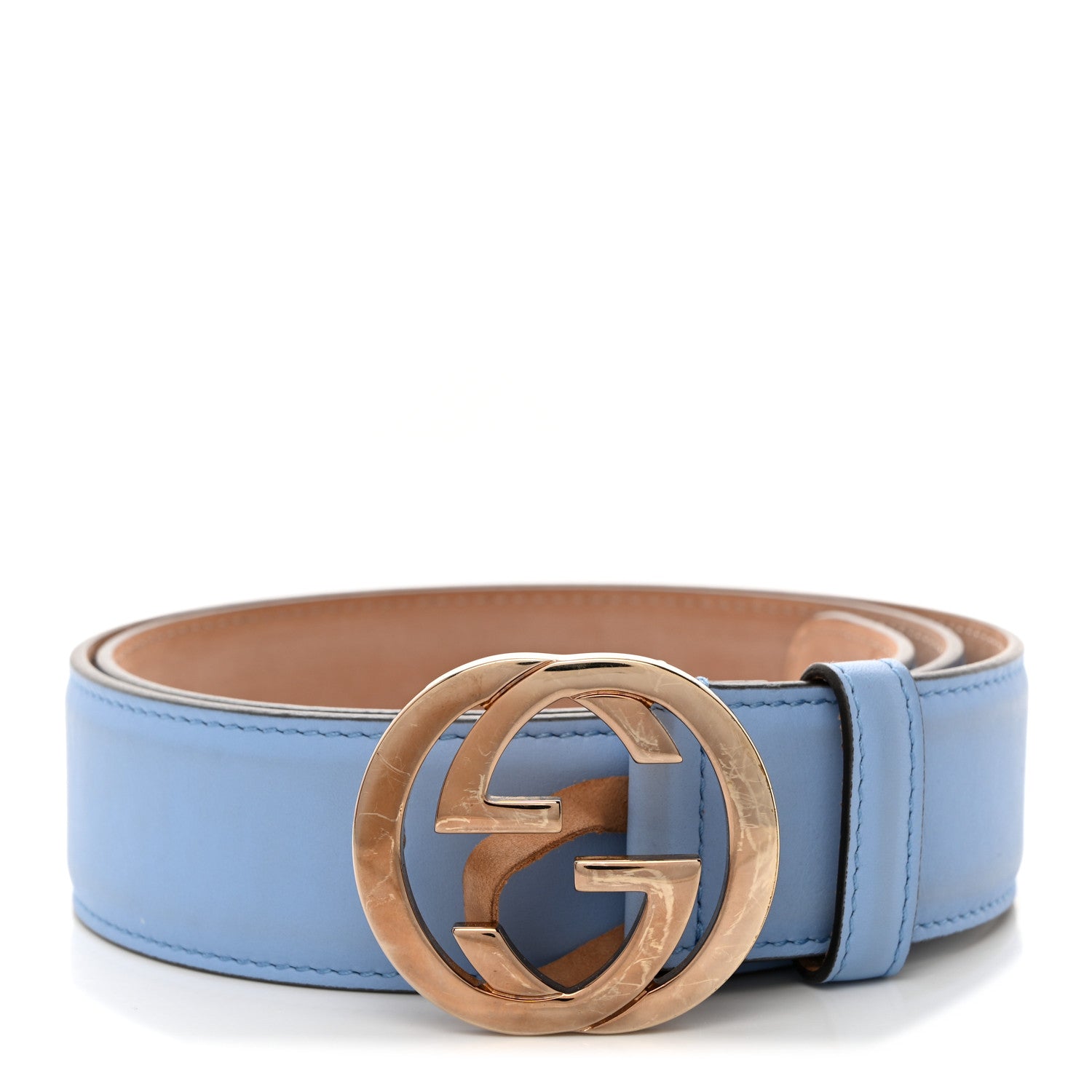Gucci Calfskin Interlocking G 37mm Belt 80 32 Mineral Blue 1 of 6