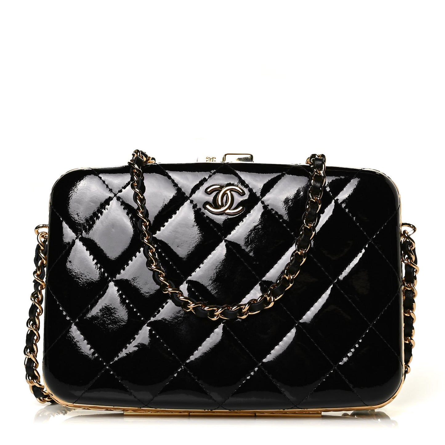 Glazed Goatskin Quilted Box With Chain Black