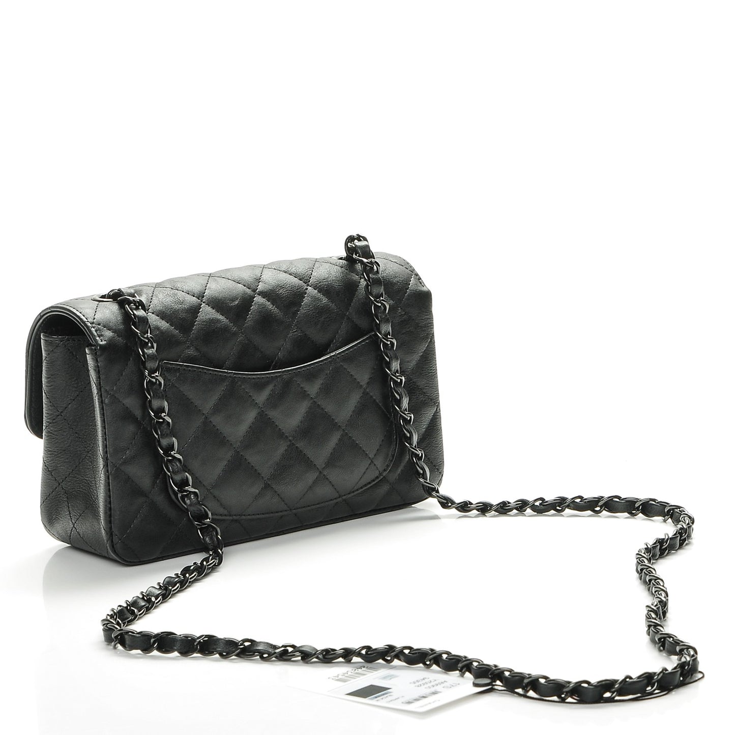Crumpled Calfskin Quilted Mini Rectangular Flap So Black
