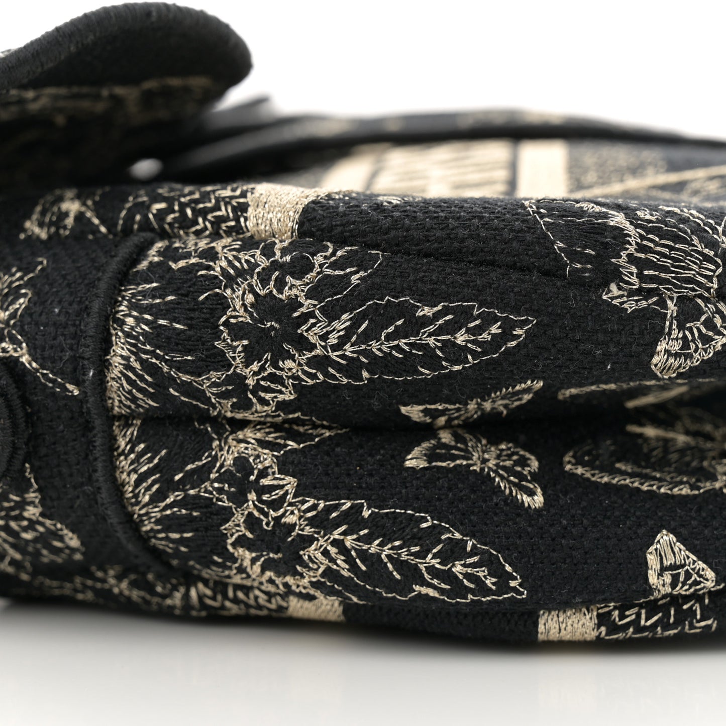 Canvas Embroidered Butterfly Print Saddle Bag Black
