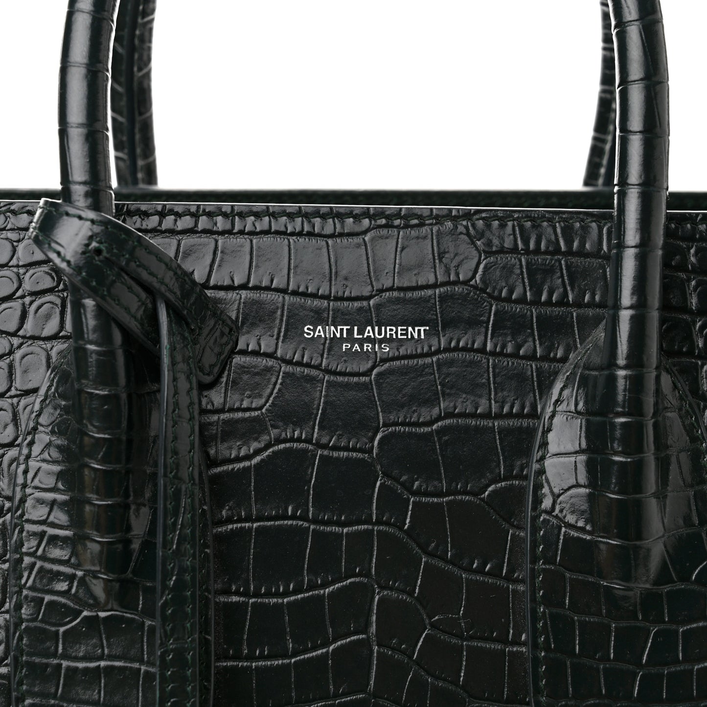 Calfskin Crocodile Embossed Small Sac De Jour Dusty Black