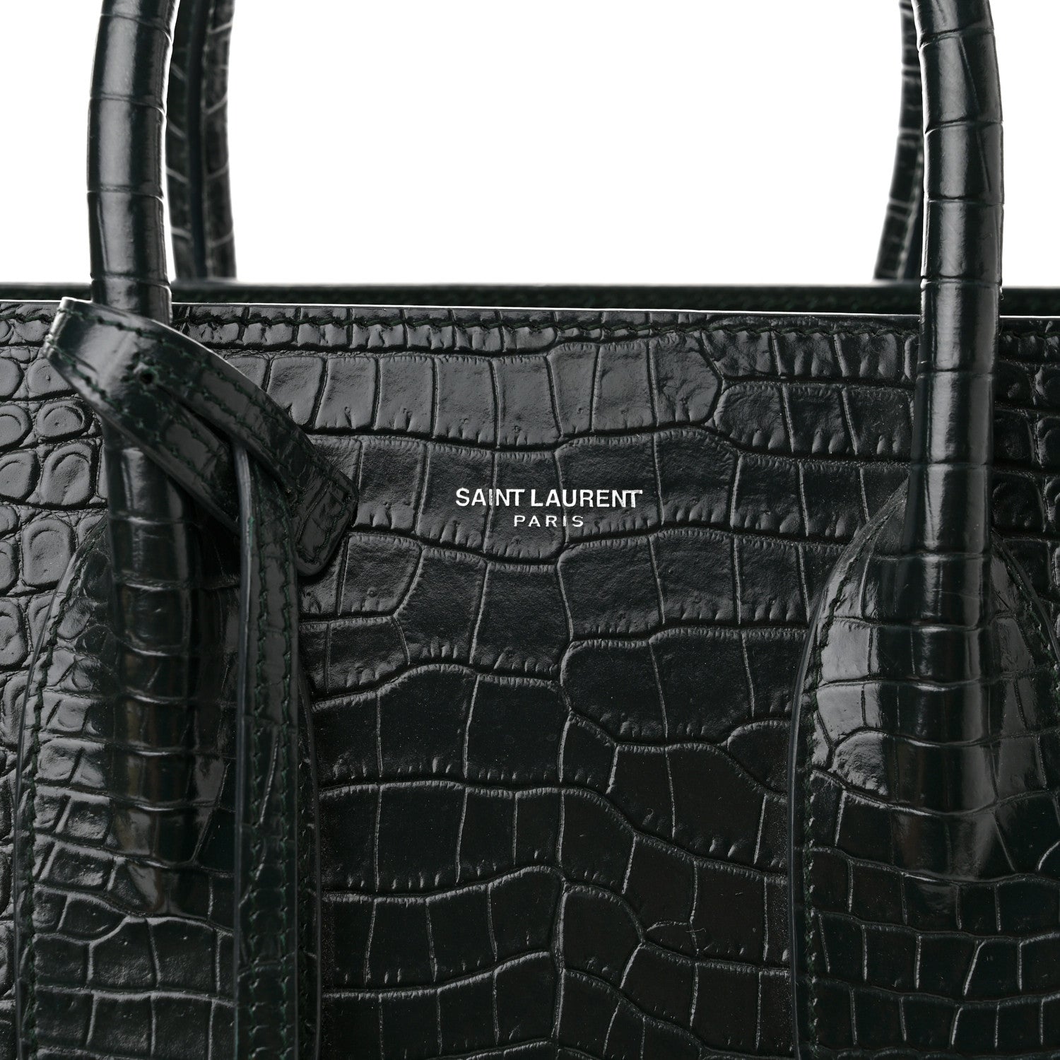 Saint Laurent Calfskin Crocodile Embossed Small Sac De Jour Dusty Black 7 of 9