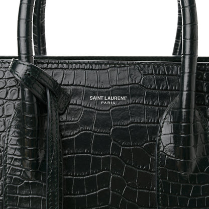 Saint Laurent Calfskin Crocodile Embossed Small Sac De Jour Dusty Black 7 of 9