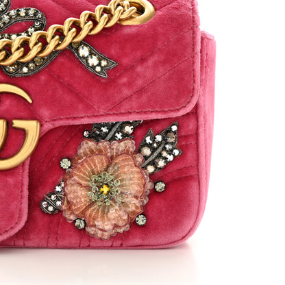 Gucci Velvet Matelasse Embroidered Mini GG Marmont Shoulder Bag Light Raspberry Rose 14 of 16