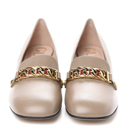 Gucci Malaga Kid Sylvie Web Chain Mid Heel Loafers 40.5 Mud 2 of 10