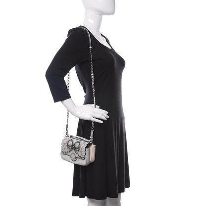 Fendi Vitello Dolce F is Flowers and Bows Scalloped Micro Double Baguette Grigio Perla Camelia 2 of 13