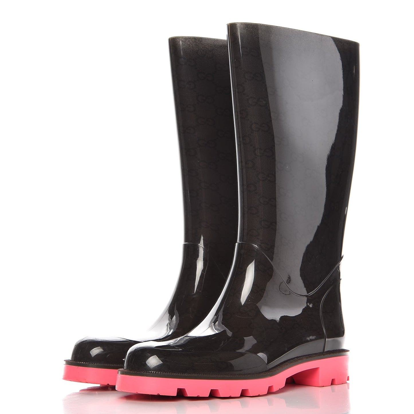 Rubber Monogram Edinburg Rain Boots 39 Pink Brown