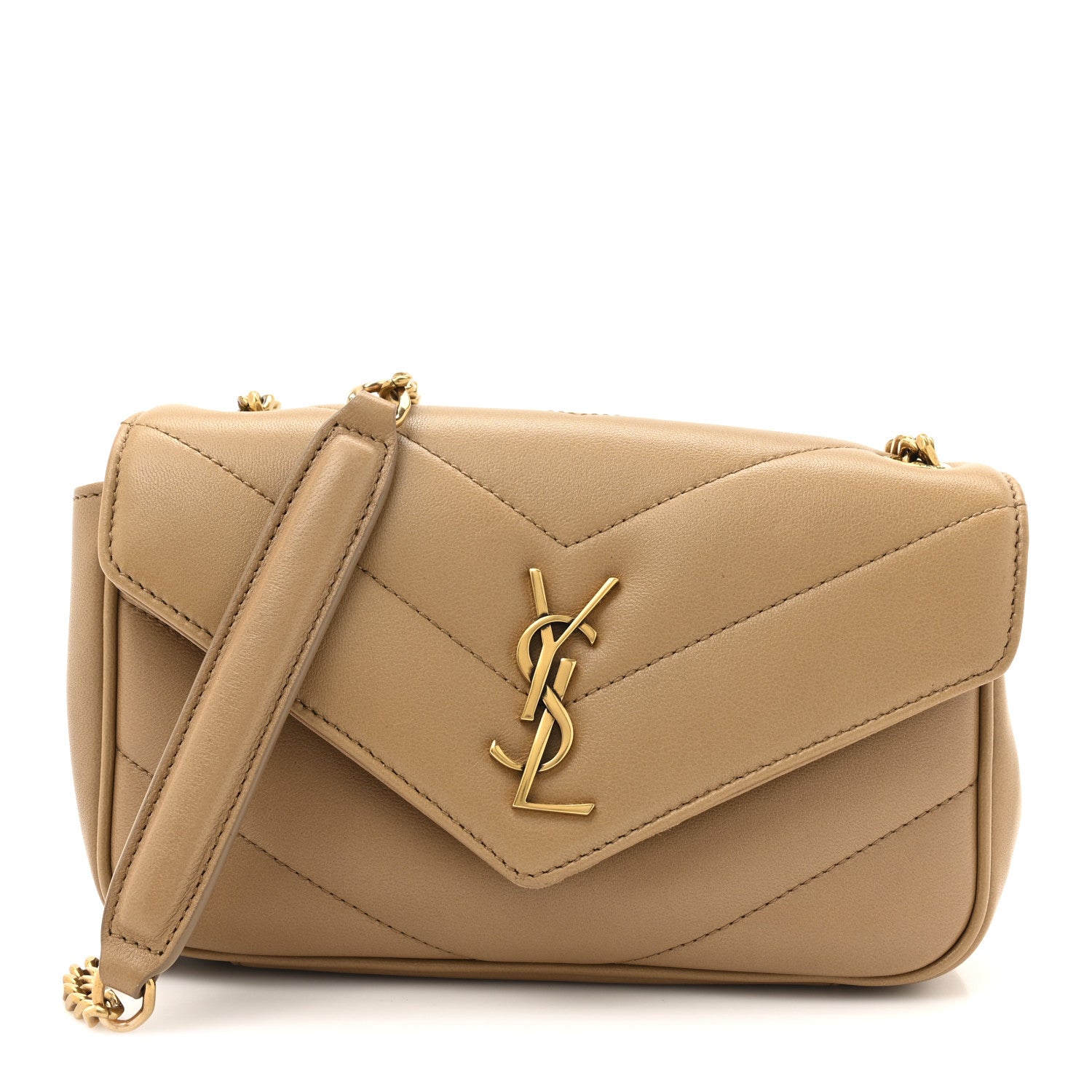 Saint Laurent Lambskin Chevron Quilted Mini Loulou Bag Havana Brown 1 of 12