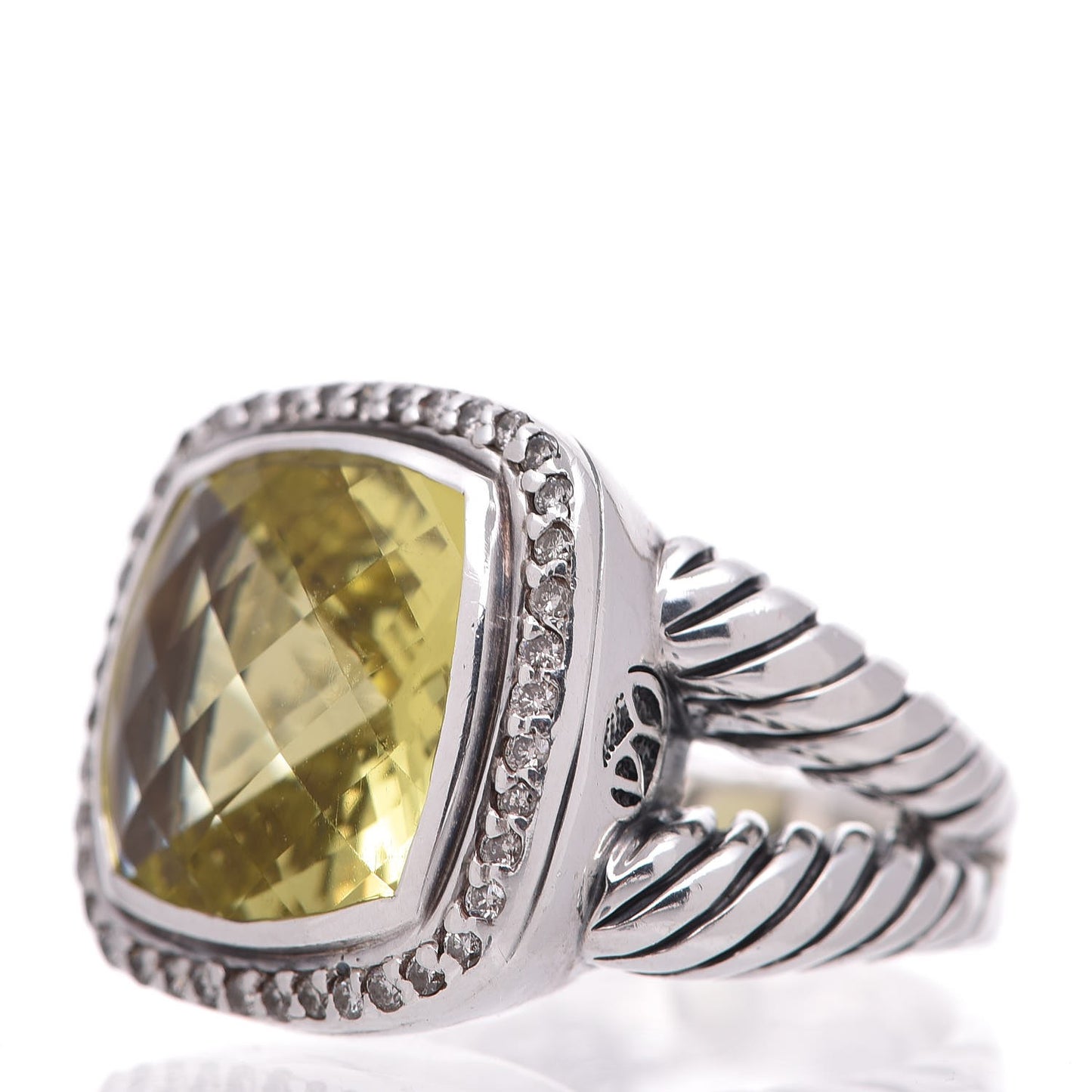 Sterling Silver 18K White Gold Diamond Lemon Quartz 14mm Albion Ring 58 8.5