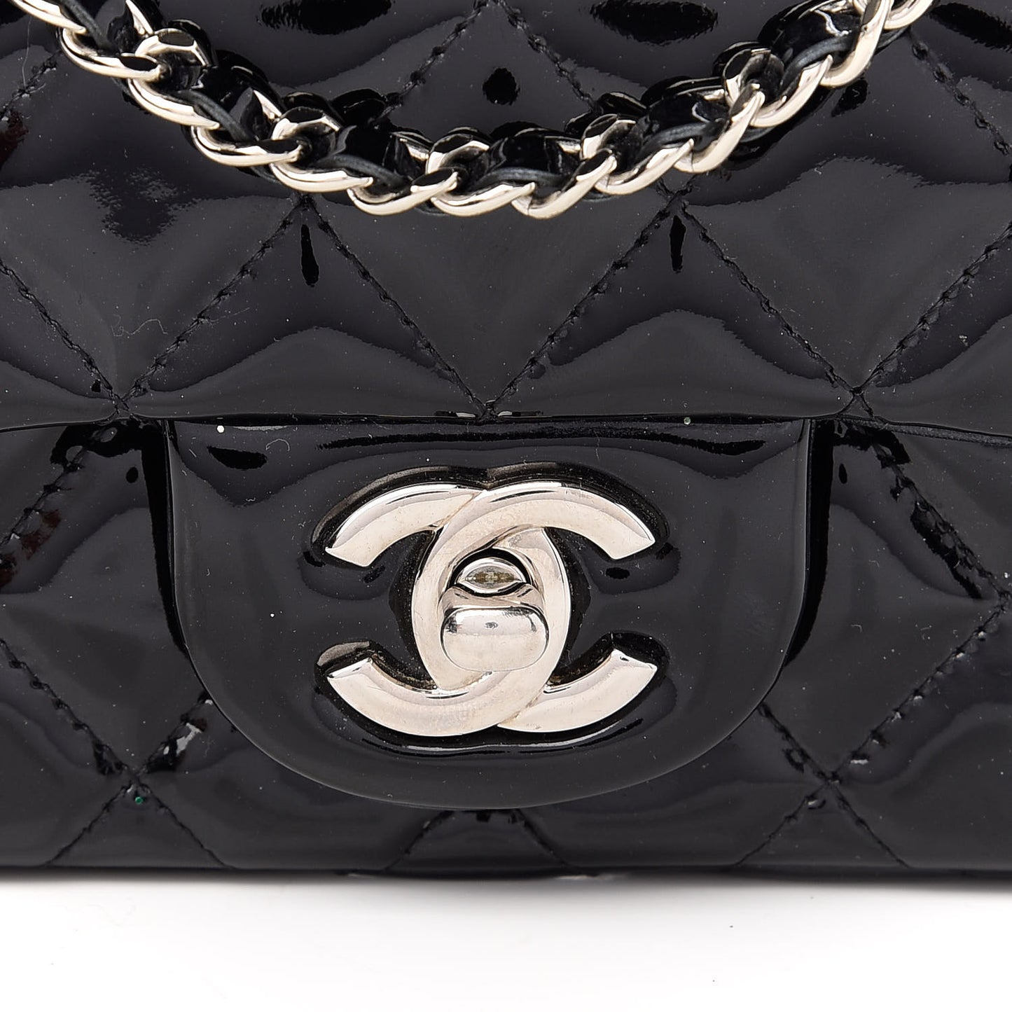 Patent Calfskin Quilted Extra Mini Rectangular Flap Black
