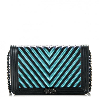 Chanel Calfskin Painted Chevron Embossed Boy Wallet On Chain WOC Black 1 of 9