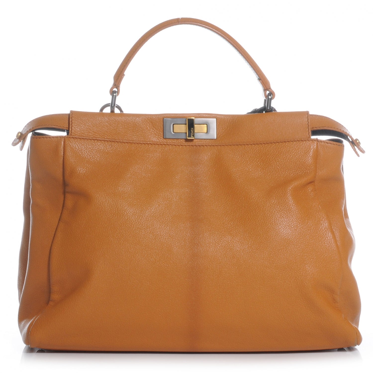 Fendi Goatskin Zucca Large Peekaboo Iconic Satchel Ocra Tobacco Moro 1 of 9