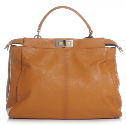 Fendi Goatskin Zucca Large Peekaboo Iconic Satchel Ocra Tobacco Moro 1 of 9