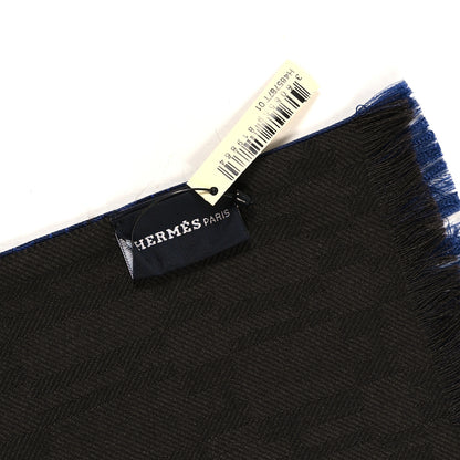 Hermes Silk Wool Cashmere Echarpe Muffler Marine Bleu Marron 5 of 5