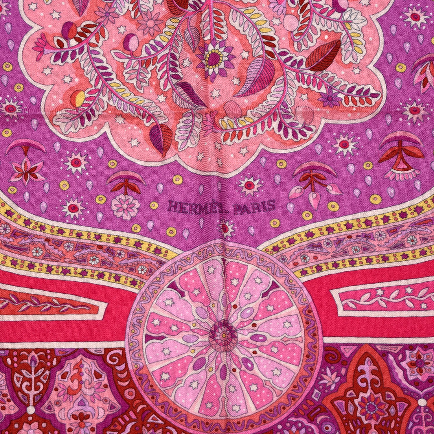 Hermes Cashmere Silk Aux Portes Du Palais Shawl 140 Framboise Rose Mauve 3 of 6