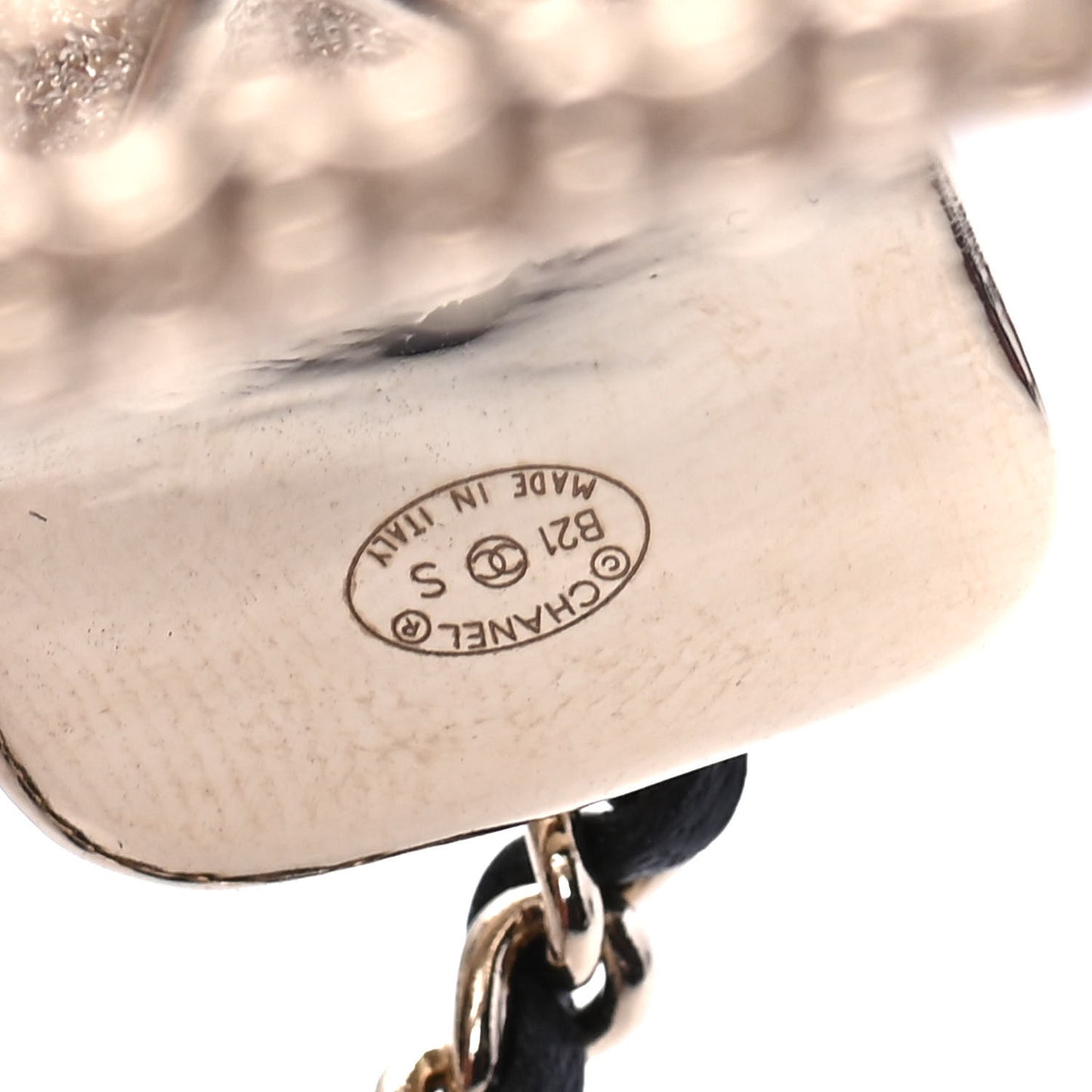 Metal Lambskin Pearl Chain Flap Bag Long Necklace Gold Black Pearly White
