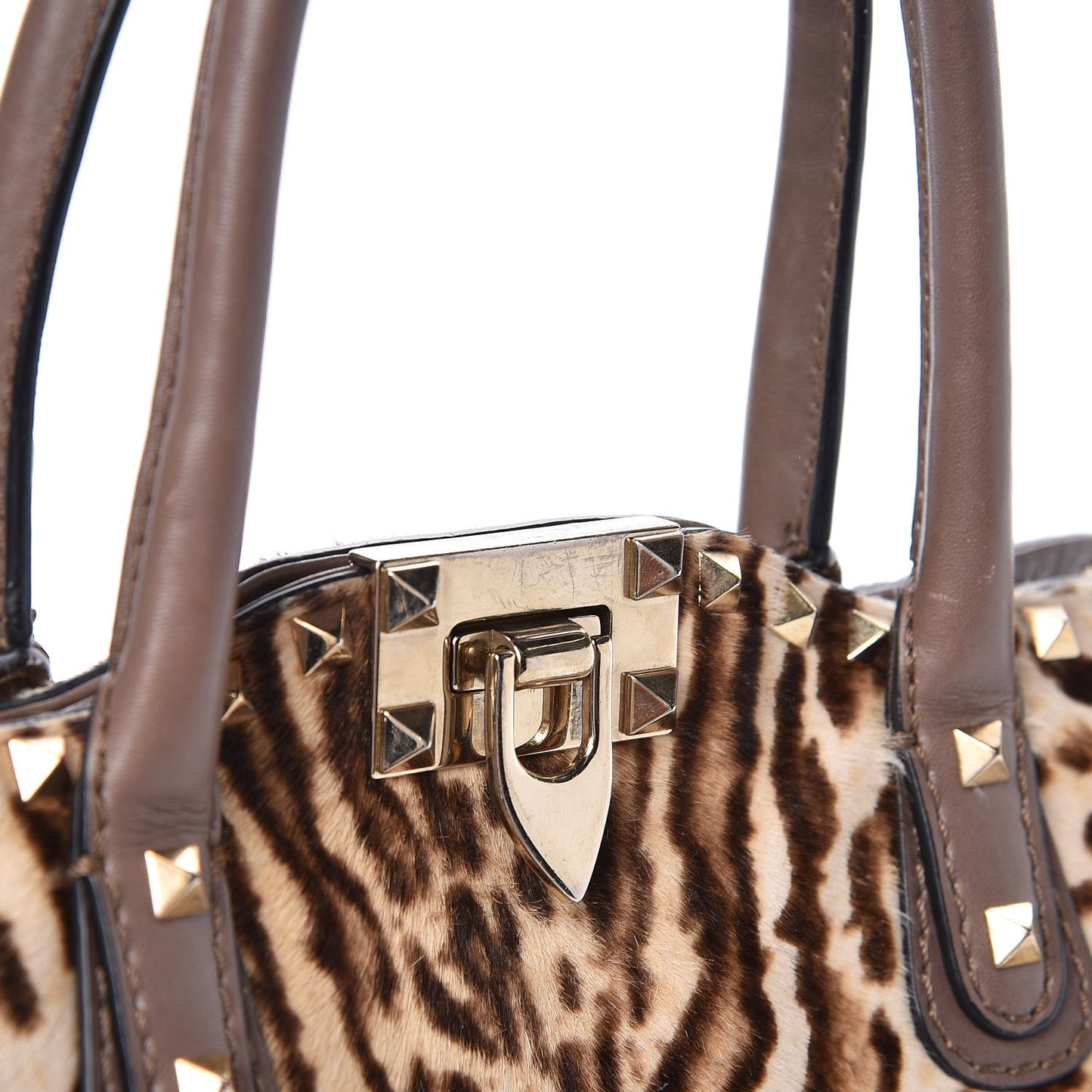 Calf Hair Cavallino Animal Rockstud Dome Satchel Leopard