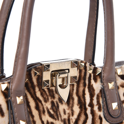 Valentino Garavani Calf Hair Cavallino Animal Rockstud Dome Satchel Leopard 11 of 18