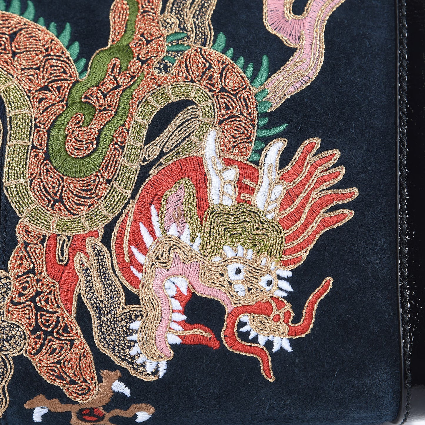 Suede Patent Web Dragon Embroidered Medium Ophidia Chain Shoulder Bag Blue Multicolor Black