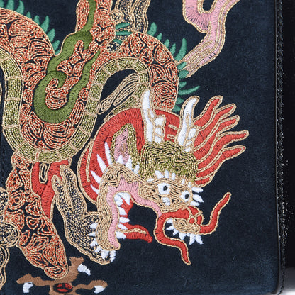 Gucci Suede Patent Web Dragon Embroidered Medium Ophidia Chain Shoulder Bag Blue Multicolor Black 10 of 11
