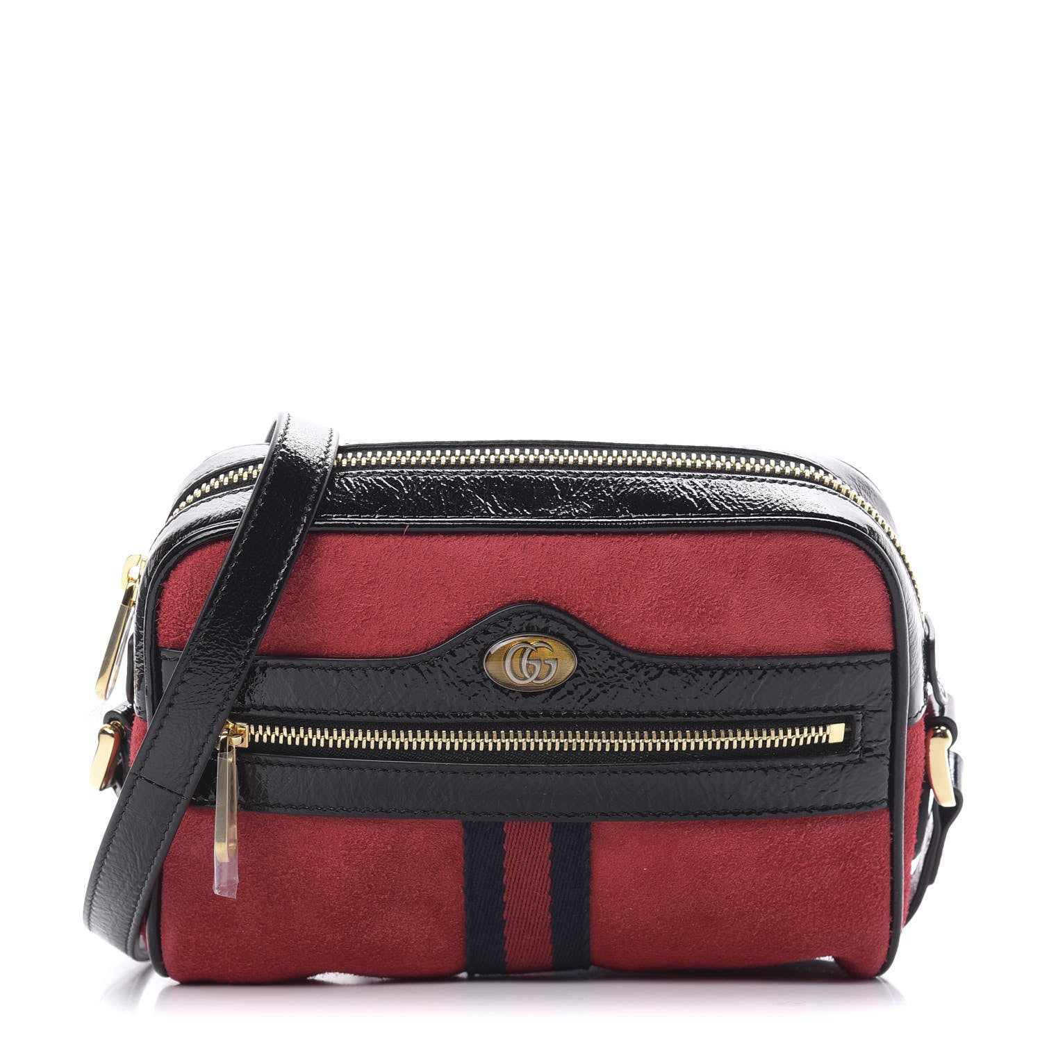 Gucci Suede Patent Web Mini Ophidia Shoulder Bag Red 1 of 11