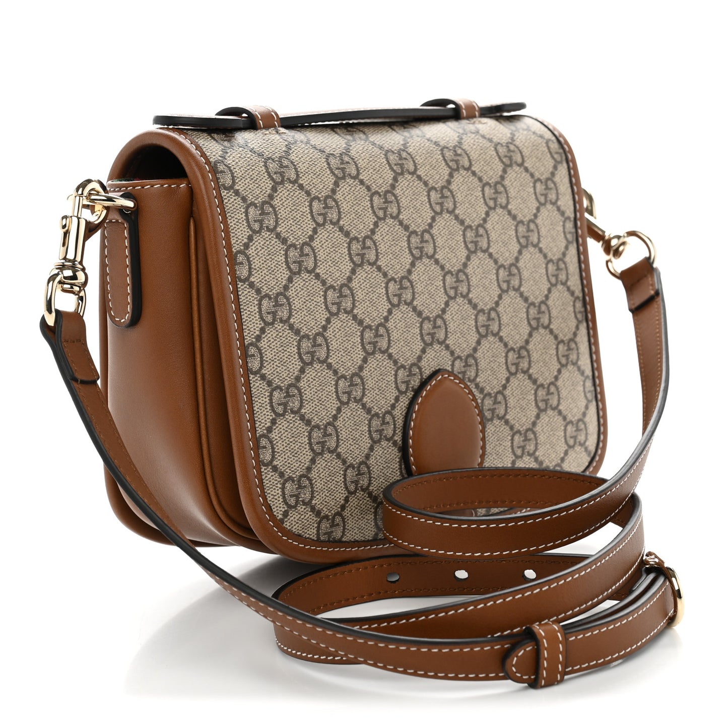 GG Supreme Monogram Textured Calfskin Emblem Mini Shoulder Bag Beige Dark Brown